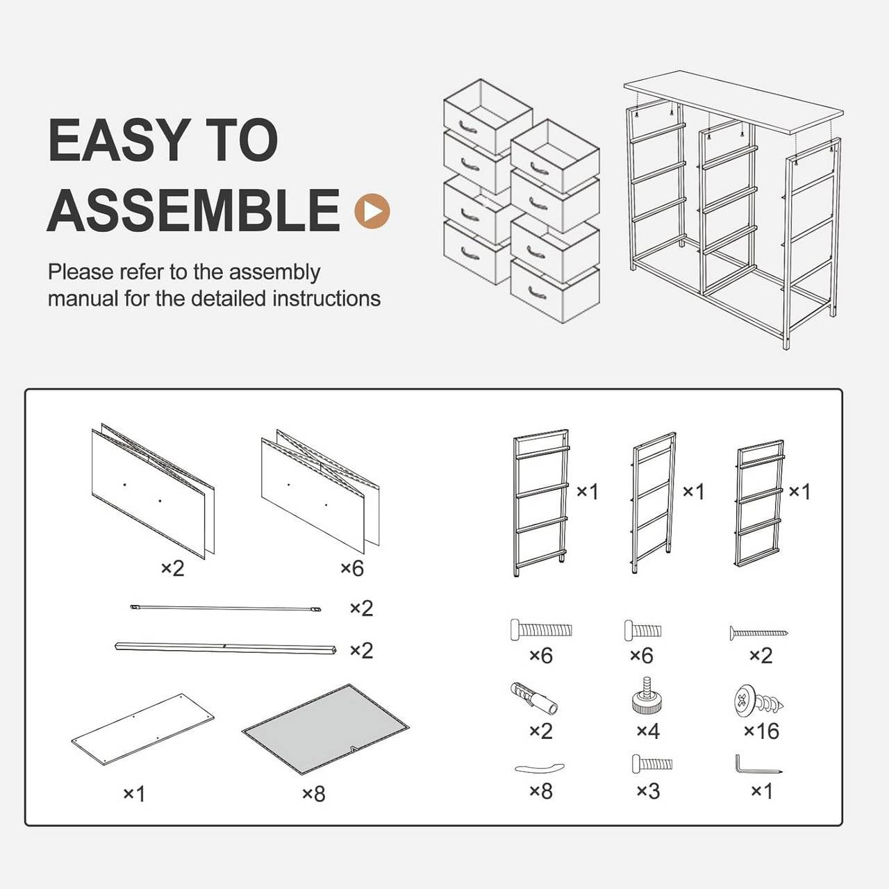 24goodz Vintage Wooden Look Drawer Cabinet - Lightweight and Sturdy - E1 Wood and Metal - For Home Organization - Vintage Wood Look + Black - 86x98x30 cm