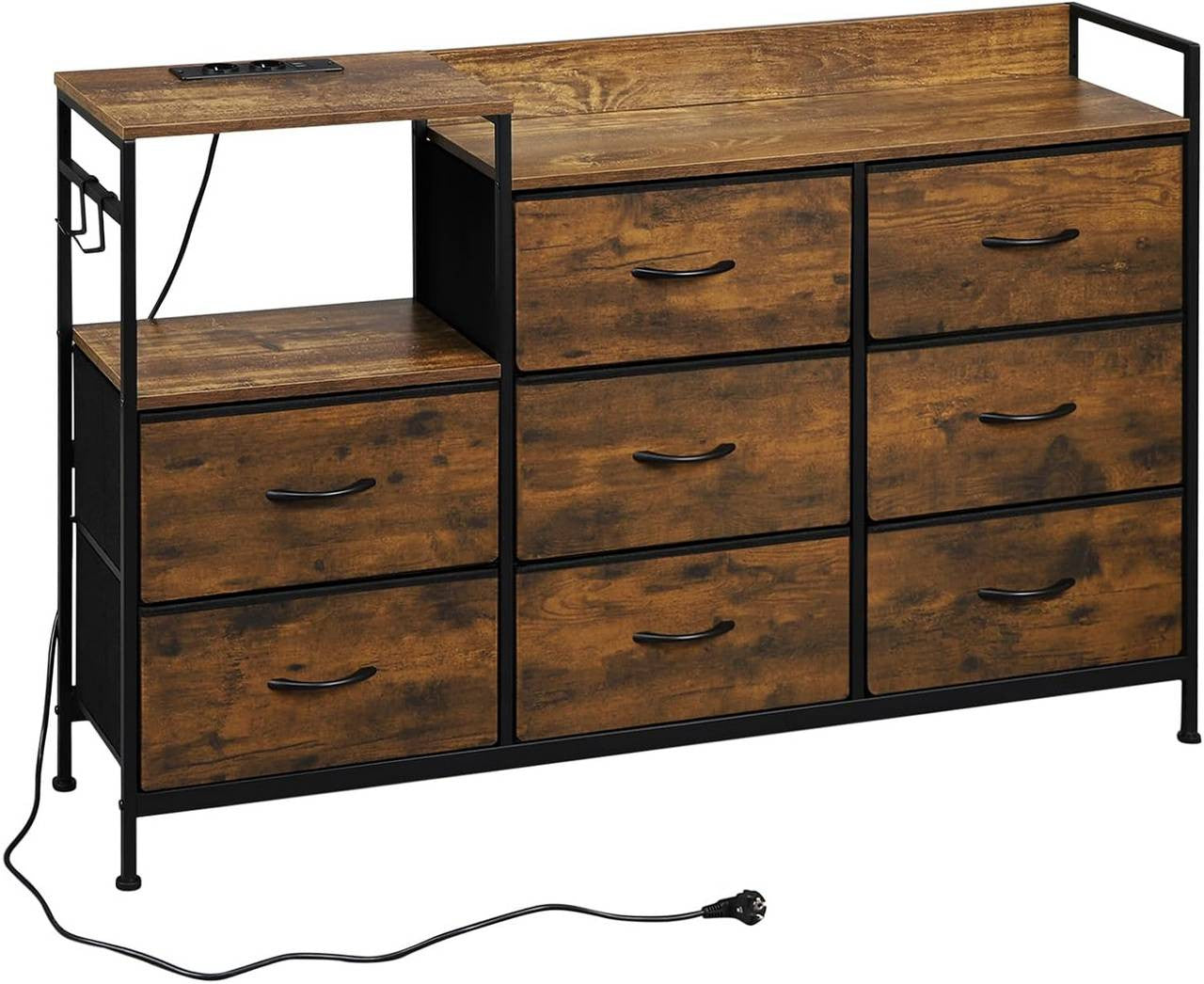 24goodz Vintage Drawer Cabinet with 8 Drawers - Versatile Storage Solutions - Durable E1 Wood and Metal - For Living Room or Bedroom - Vintage Wood Look + Black