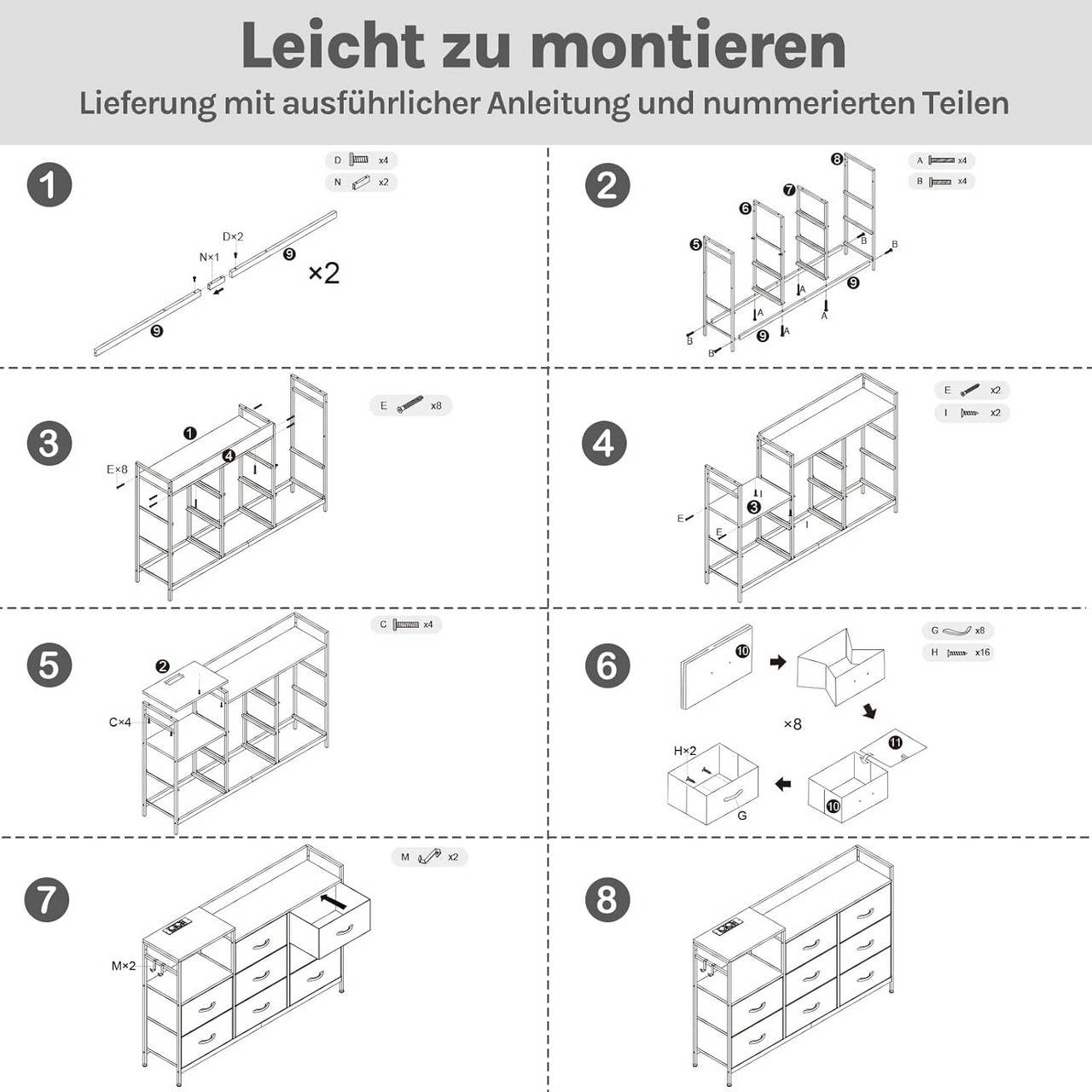24goodz Vintage Drawer Cabinet with 8 Drawers - Versatile Storage Solutions - Easy Charging Options - E1 Wood and Metal - For Home and Bedroom - Rustic Brown + Black with Vintage Floral Pattern