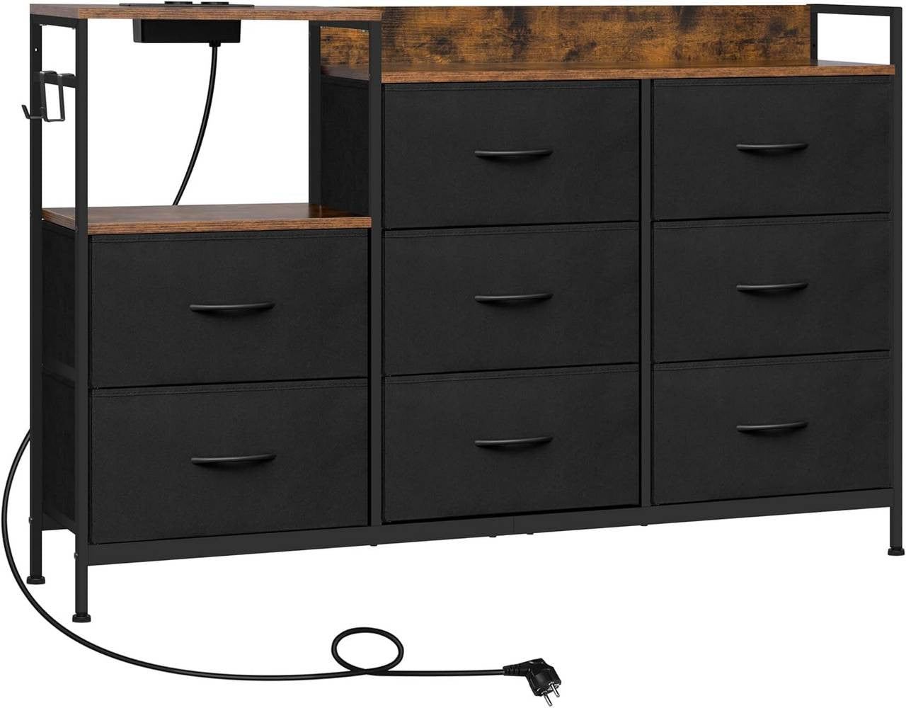 24goodz 8-Drawer Storage Cabinet - Versatile Storage Solutions - E1 Wood Material - For Home Organization - Rustic Brown + Black