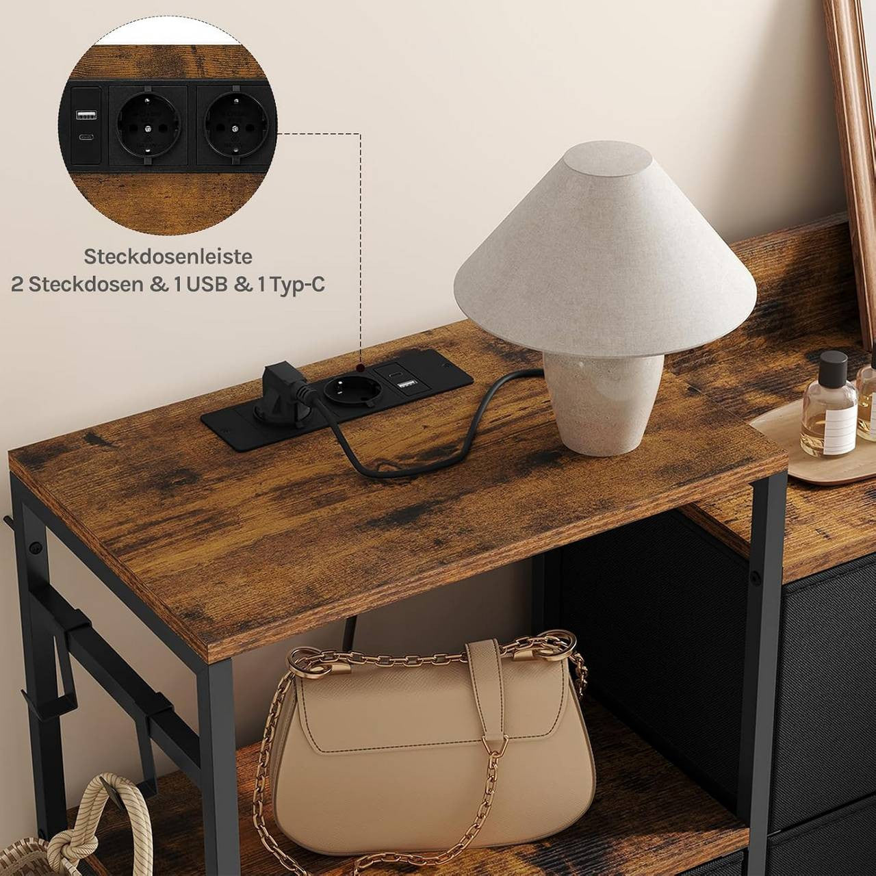 24goodz 8-Drawer Storage Cabinet - Versatile Storage Solutions - E1 Wood Material - For Home Organization - Rustic Brown + Black