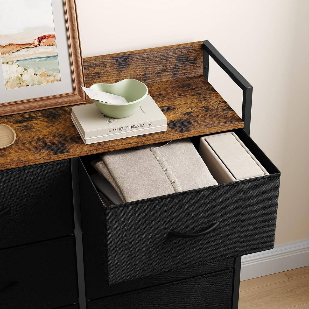 24goodz 8-Drawer Storage Cabinet - Versatile Storage Solutions - E1 Wood Material - For Home Organization - Rustic Brown + Black