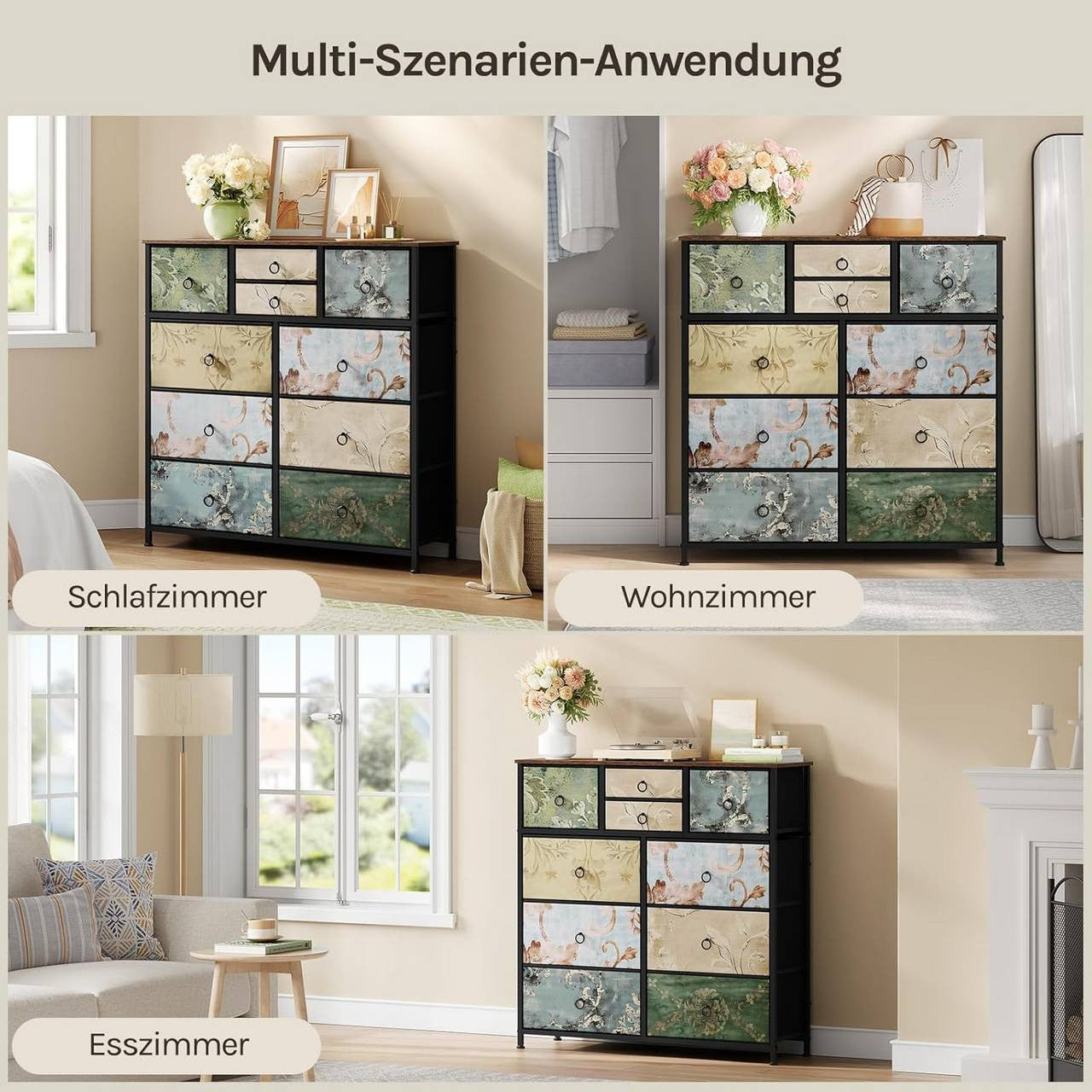 24goodz Vintage Floral Storage Cabinet - Unique Chic Design - Metal and Wood - For Every Room - Rustic Brown + Black