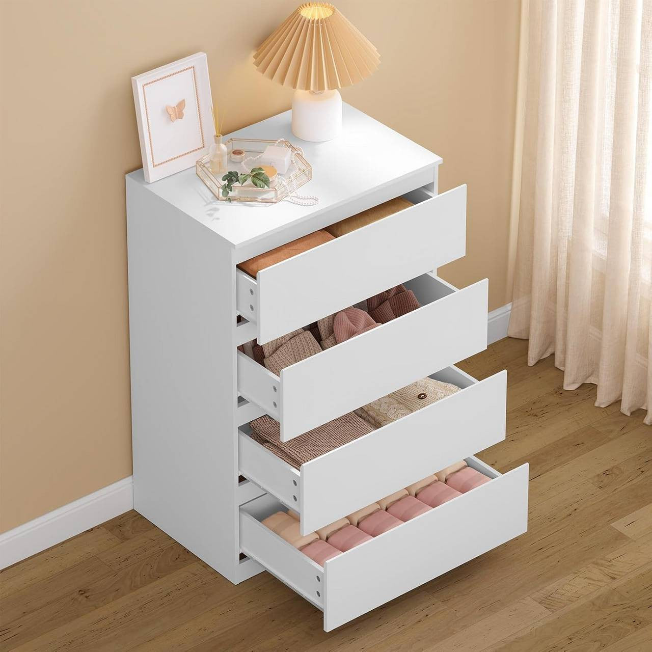 24goodz 4-Drawer Chest - Ample Storage Space - Modern Design - E1 Wood - For Bedroom and Living Room - White