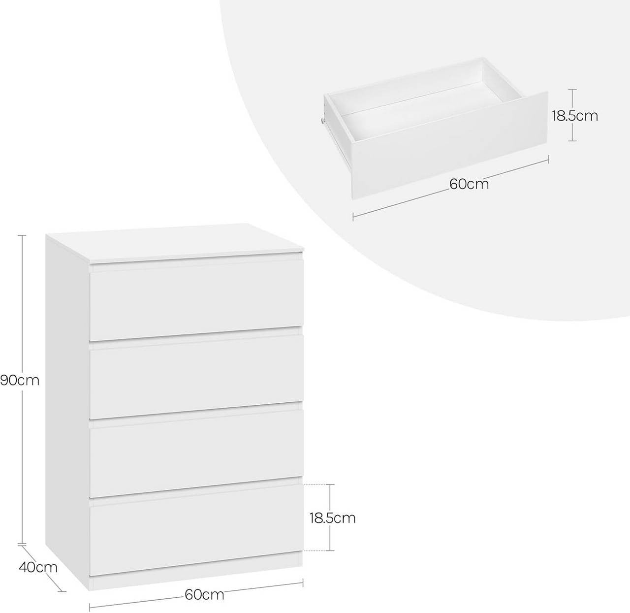 24goodz 4-Drawer Chest - Ample Storage Space - Modern Design - E1 Wood - For Bedroom and Living Room - White