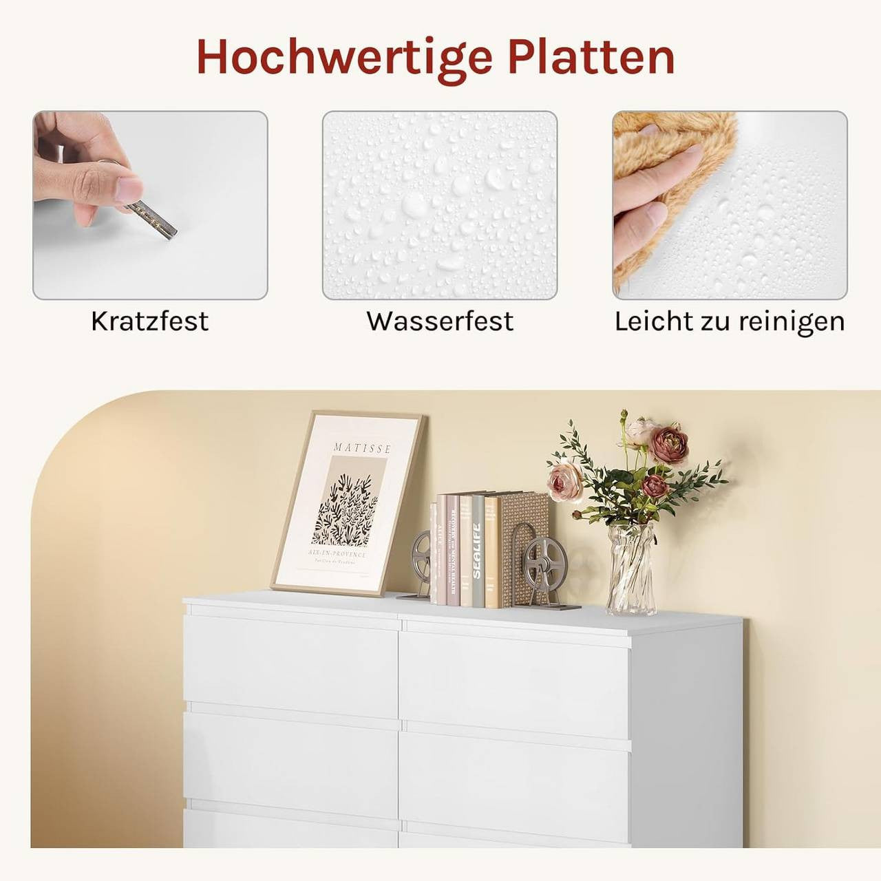 24goodz 4-Drawer Chest - Ample Storage Space - Modern Design - E1 Wood - For Bedroom and Living Room - White