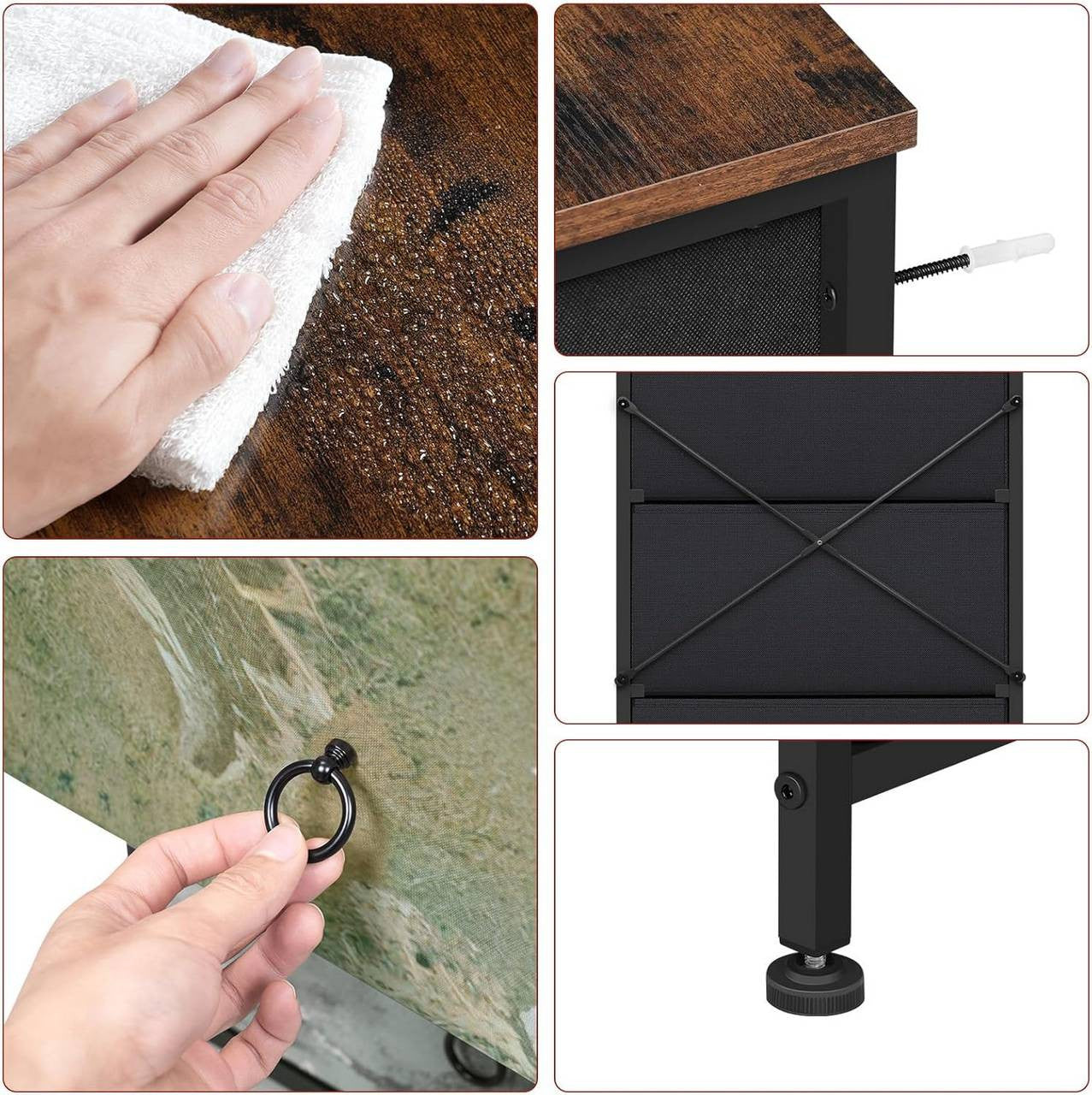 24goodz Vintage Floral 4-Drawer Chest - Unique Chic Design - E1 Wood and Metal - For Every Room - Rustic Brown + Black