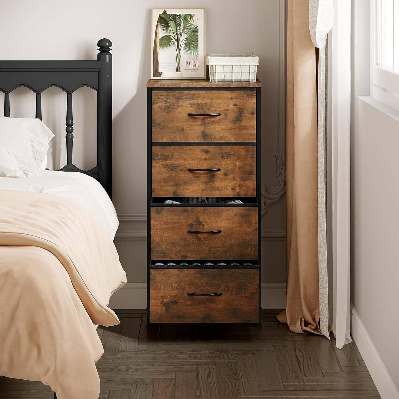 24goodz Vintage Brown Drawer Cabinet - Strong and Sturdy Construction - Multifunctional - E1 Wood Material - For Home Organization - 45 x 95 x 30 cm