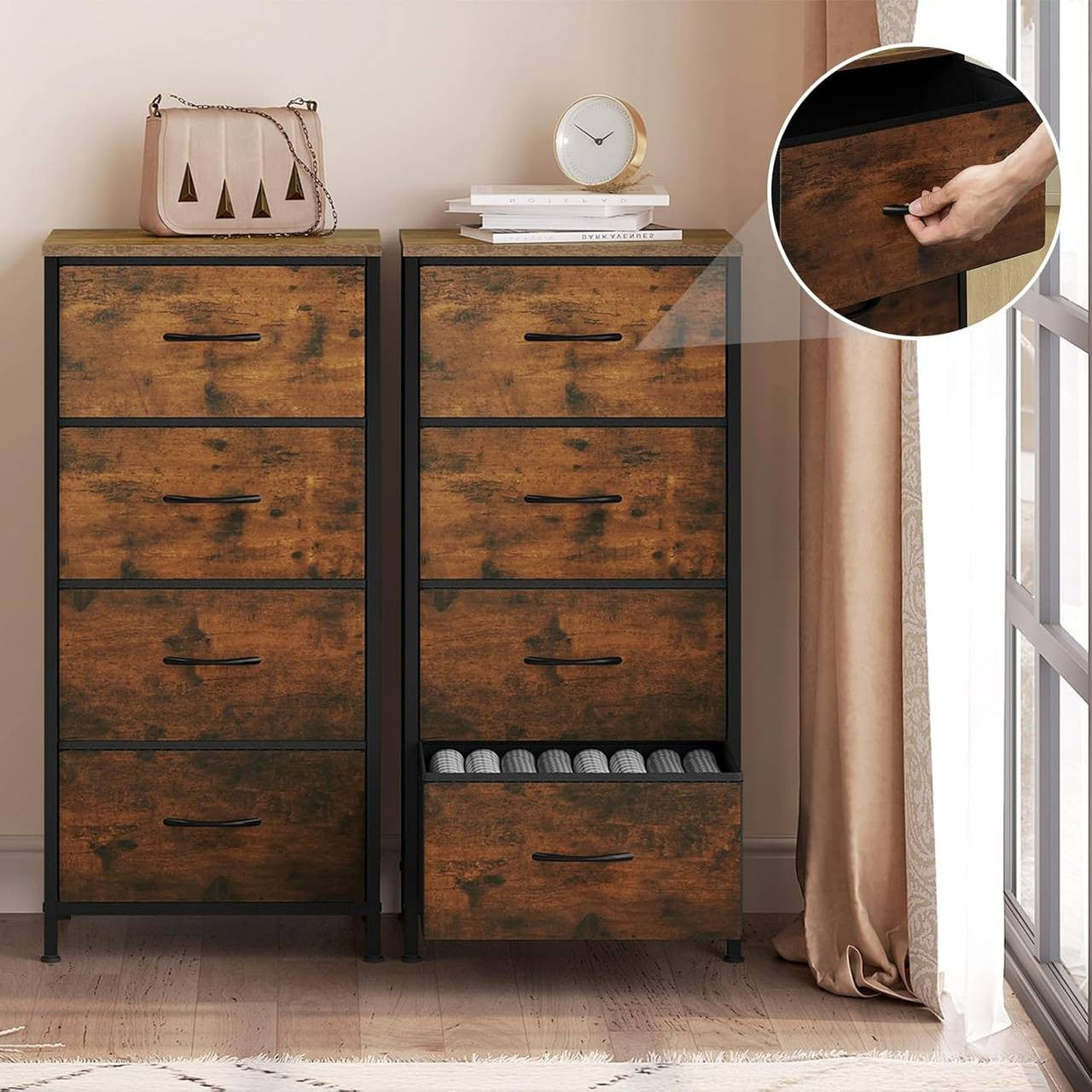 24goodz Vintage Brown Drawer Cabinet - Strong and Sturdy Construction - Multifunctional - E1 Wood Material - For Home Organization - 45 x 95 x 30 cm