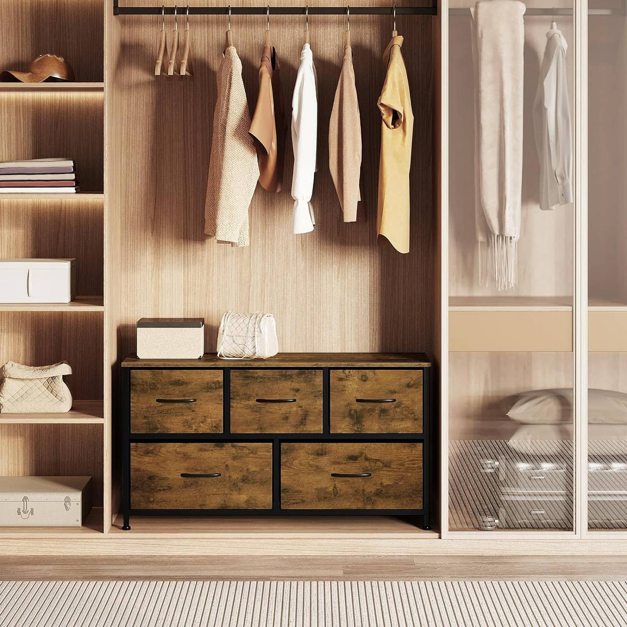 24goodz Vintage 5-Drawer Chest - Ample Storage Space - Sturdy Metal Frame - For Every Room - Vintage Brown