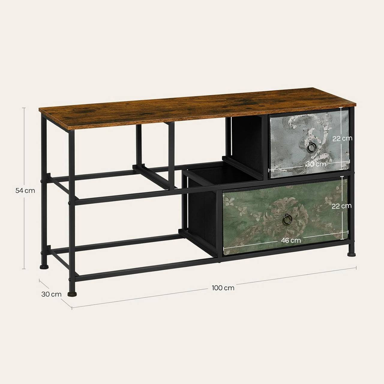 24goodz Vintage Floral 5-Drawer Chest - Unique Chic Design - Durable Metal and Wood - For Home Organization - Rustic Brown + Black