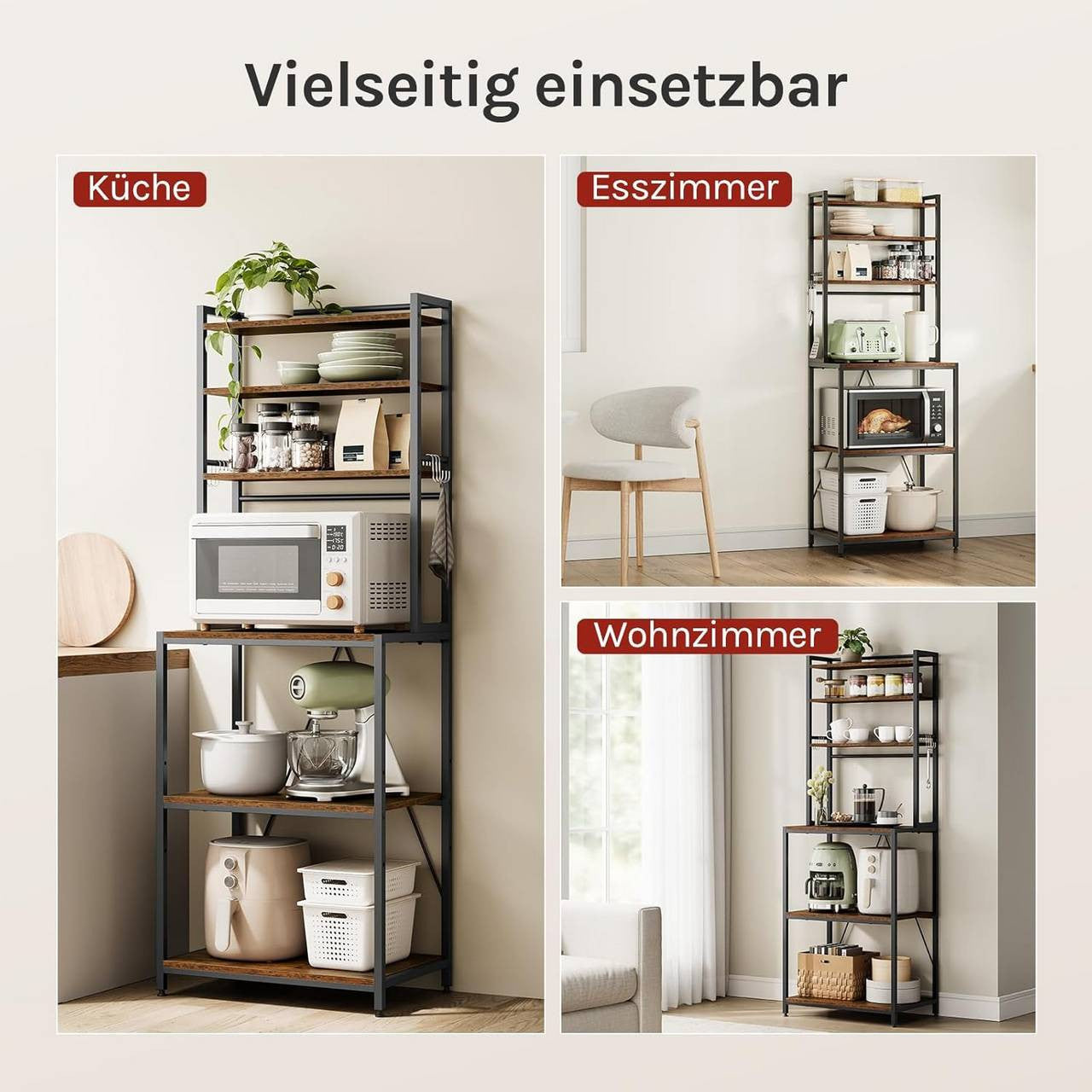 24goodz Kitchen Rack with 6 Shelves and Hooks - Durable and Stylish - E1 Quality Engineered Wood - For Home Chefs - Rustic Brown