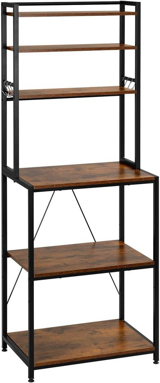 24goodz Kitchen Rack with 6 Shelves and Hooks - Durable and Stylish - E1 Quality Engineered Wood - For Home Chefs - Rustic Brown