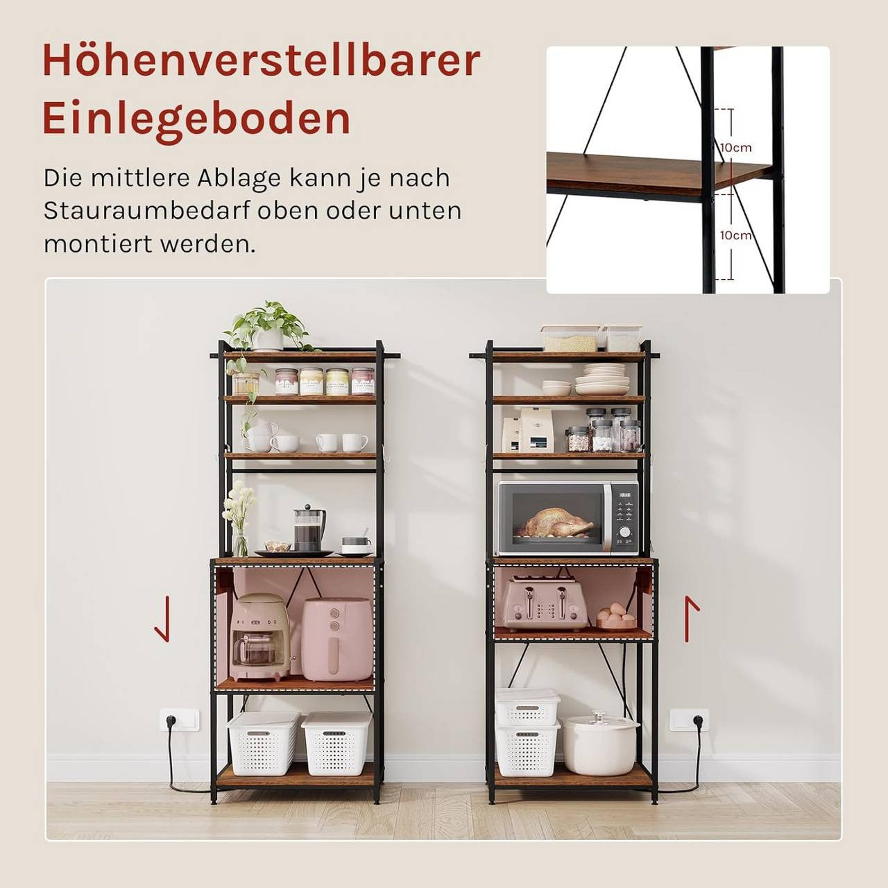 24goodz Kitchen Shelf with Power Outlets - Spacious Storage Solution - E1-Class Particleboard - For Home Chefs - Rustic Brown