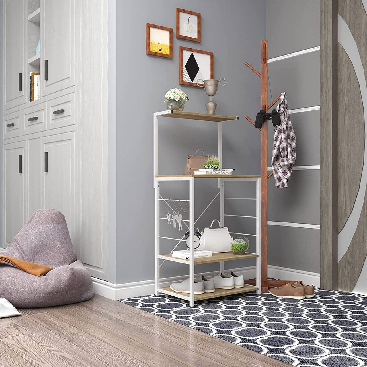 24goodz Standing Shelf - Elegant Design - Easy to Assemble - MDF and Steel - For Home Organization - White - whe