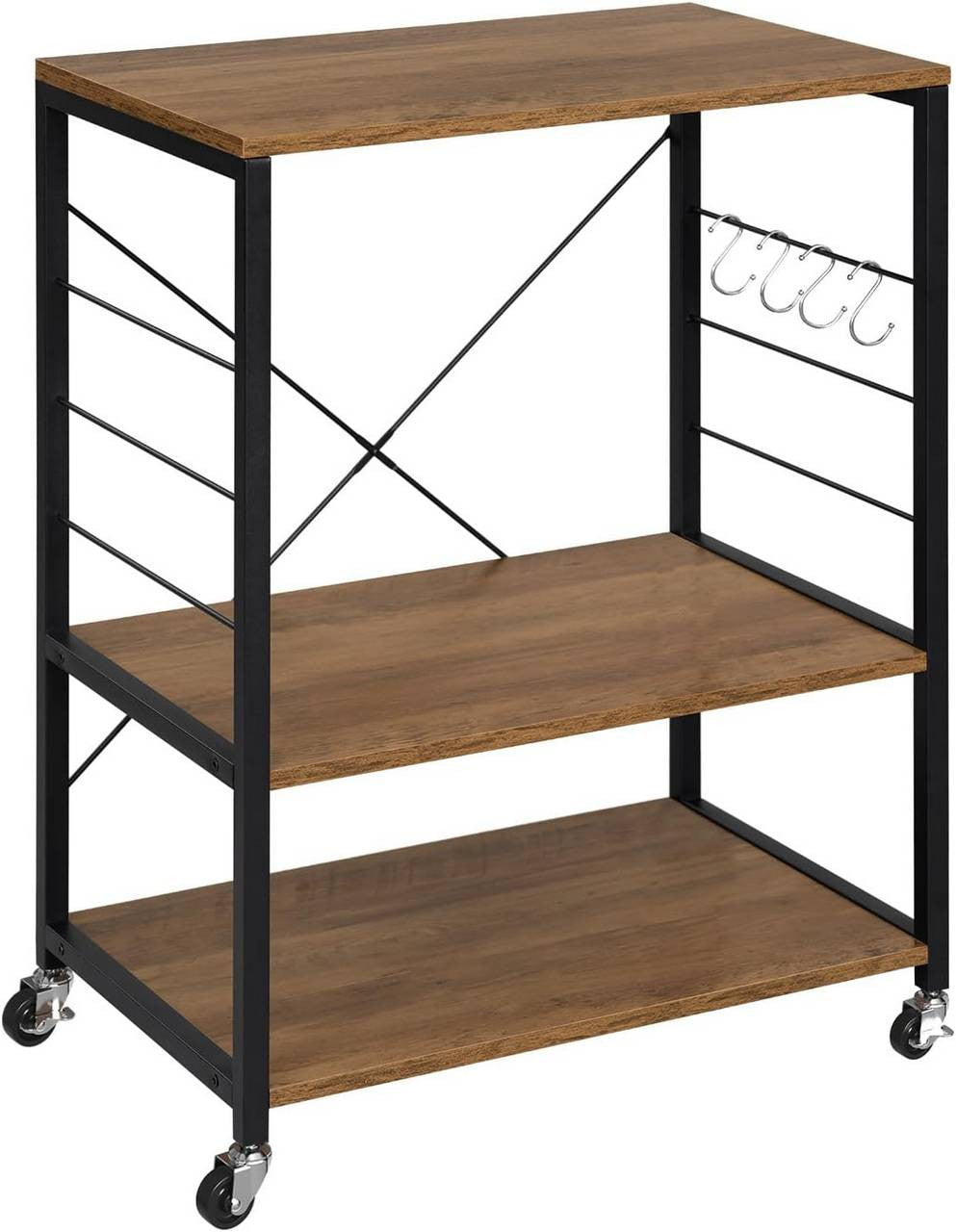 24goodz Kitchen Cart on Wheels - Spacious Storage - Durable Metal Frame - E1-Class Particle Board - For Home Use - Rustic Brown