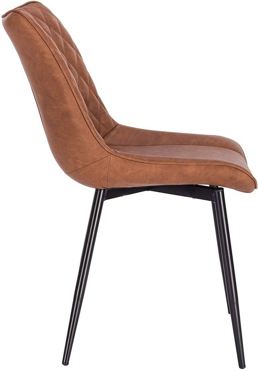 24goodz Set of 2 Dining Chairs - Ergonomic Comfort - Easy to Clean Faux Leather - Metal Frame - Light Brown - hbr