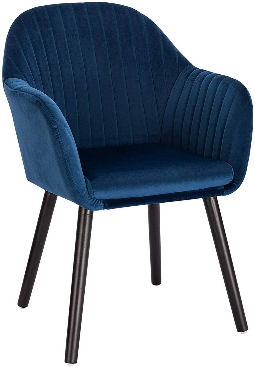 24goodz Upholstered Dining Chair with Armrests - Ergonomic Comfort - Durable Velvet and Solid Wood - Blue