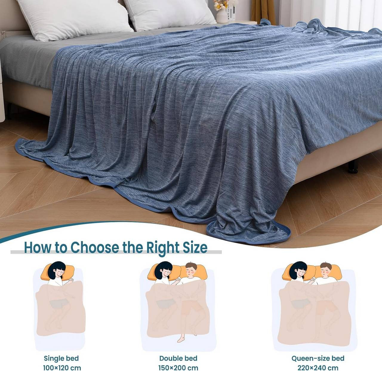 24goodz 2-in-1 Cooling Blanket - Double-Sided Comfort - Polyester and Nylon - For All Seasons - Blue 220x240cm