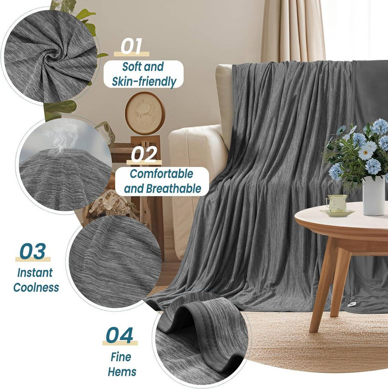 24goodz 2-in-1 Cooling Blanket - Dual-Sided Comfort - Polyester and Nylon - For All Seasons - Grey - 150 x 200 cm