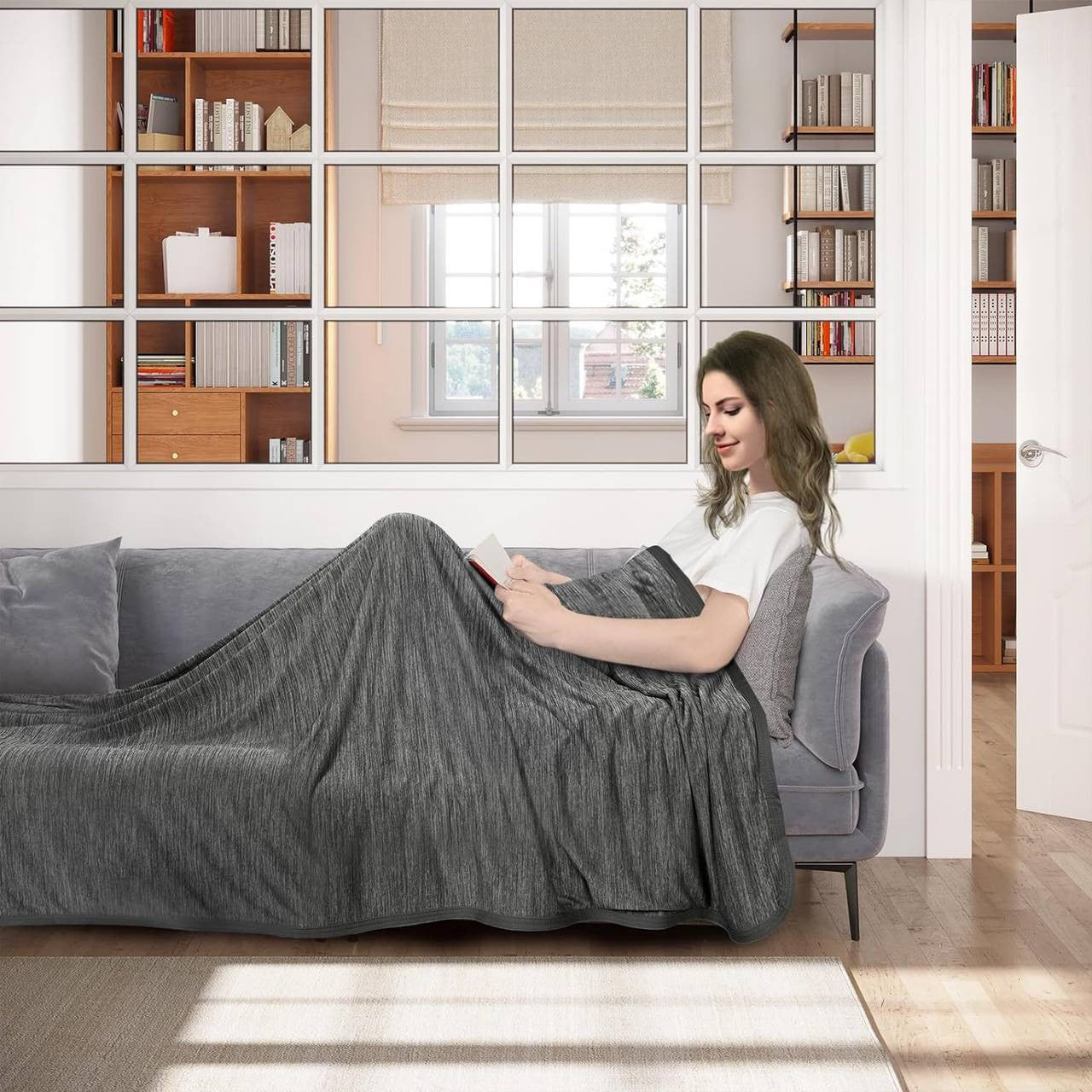 24goodz 2-in-1 Cooling Blanket - Double-Sided Comfort - Polyester and Nylon - For Everyone - Grey 100x120cm