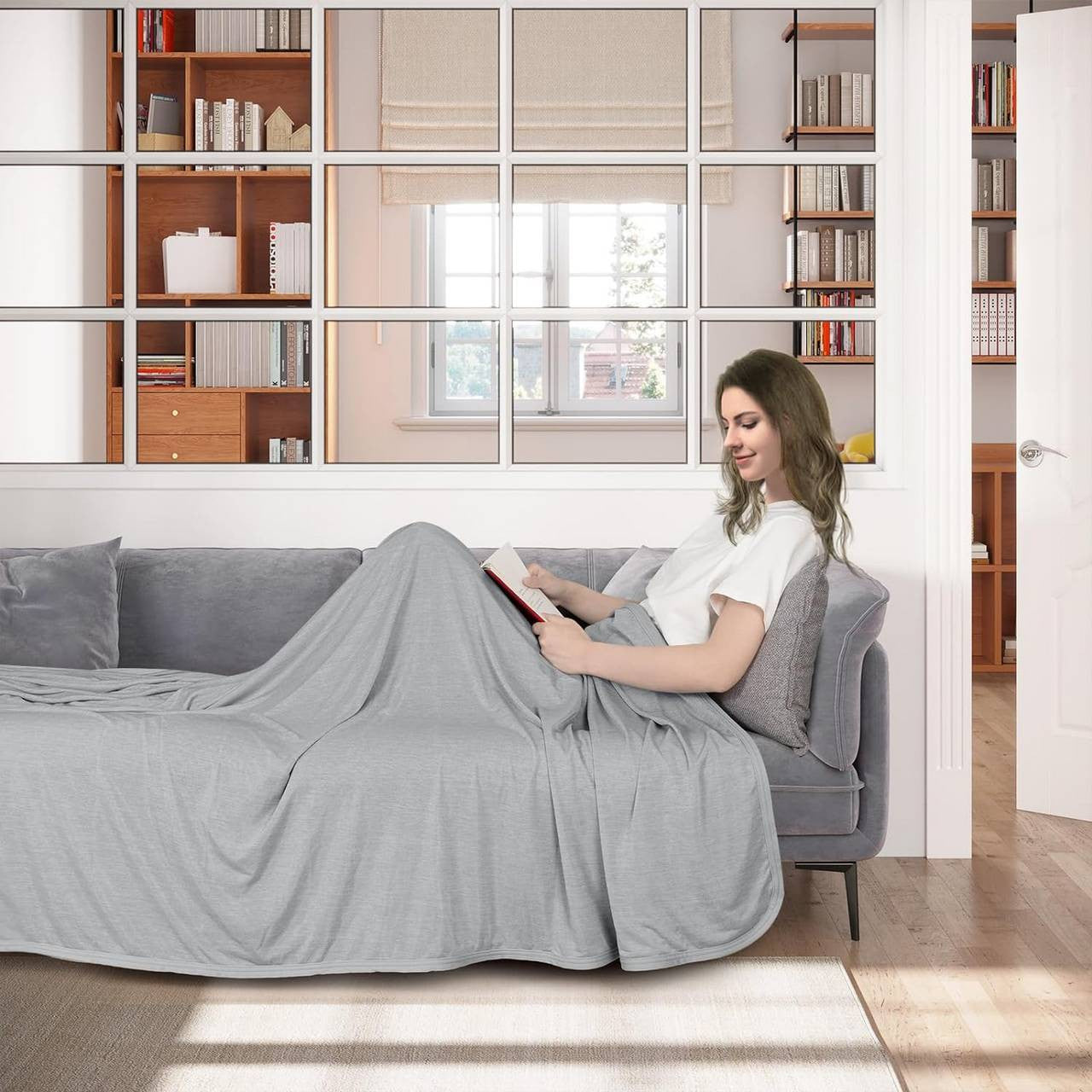 24goodz 2-in-1 Cooling Blanket - Enhanced Cooling Effect - Breathable and Lightweight - Polyester and Nylon - Light Grey - 150 x 200 cm