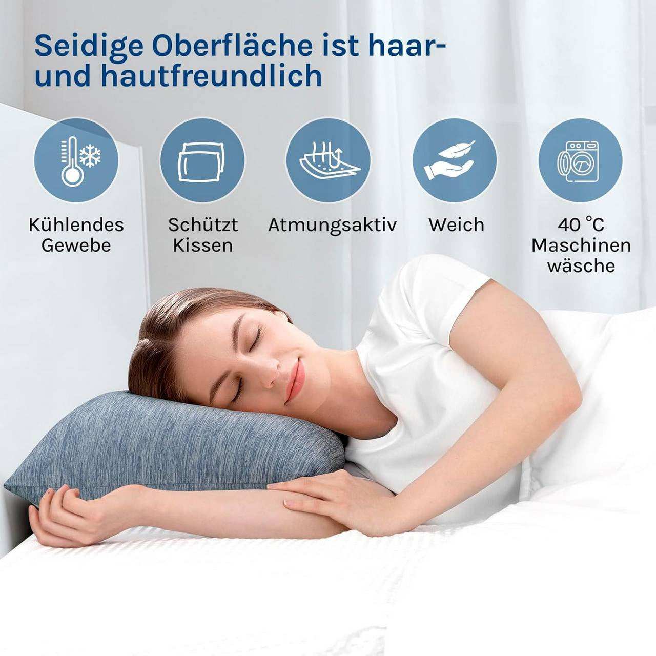 24goodz Cooling Pillowcase Set of 2 - Arc-Chill Technology for a Comfortable Sleep - Soft Breathable Cooling Fiber - Blue - 40x80 cm