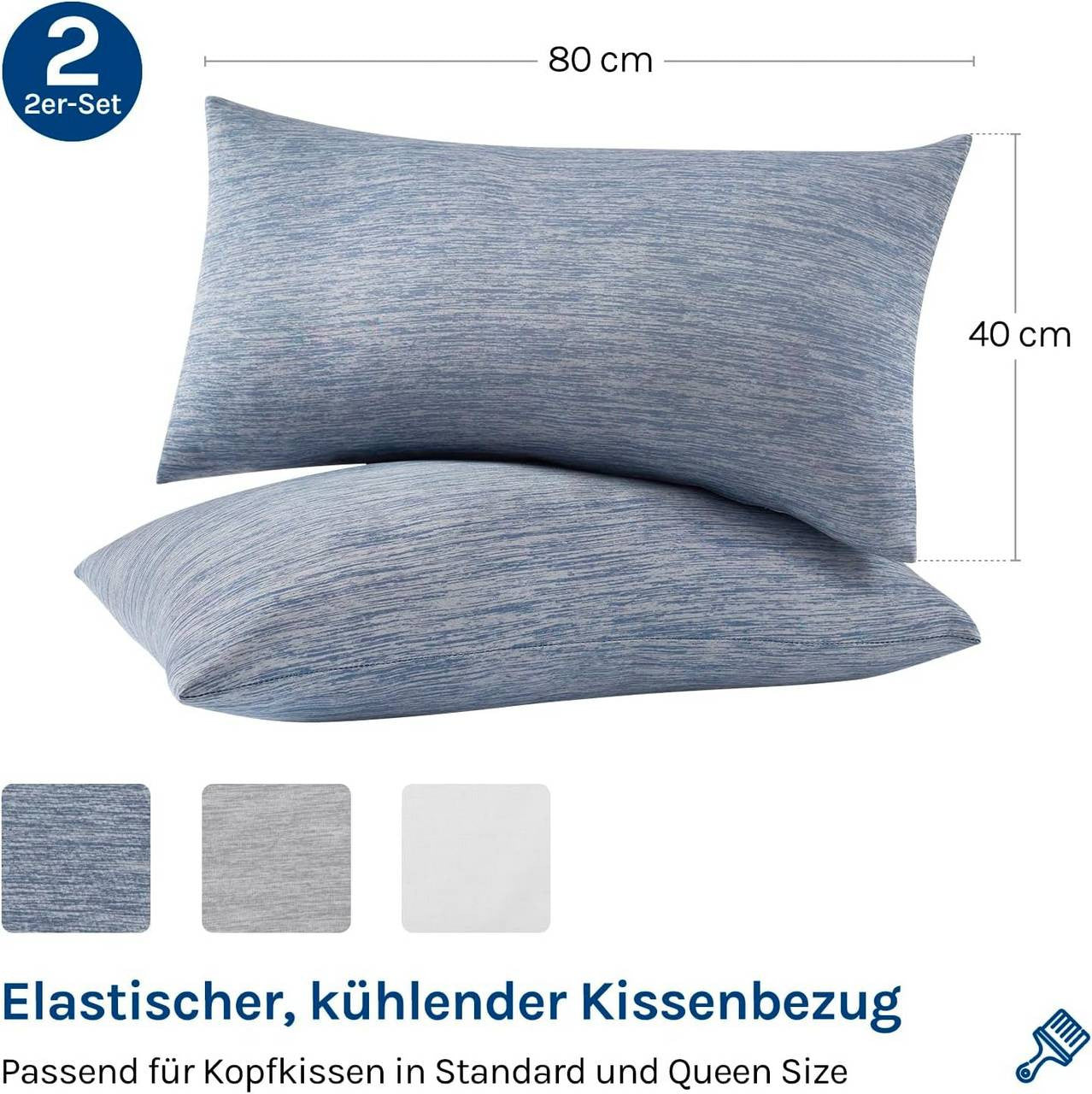 24goodz Cooling Pillowcase Set of 2 - Arc-Chill Technology for a Comfortable Sleep - Soft Breathable Cooling Fiber - Blue - 40x80 cm