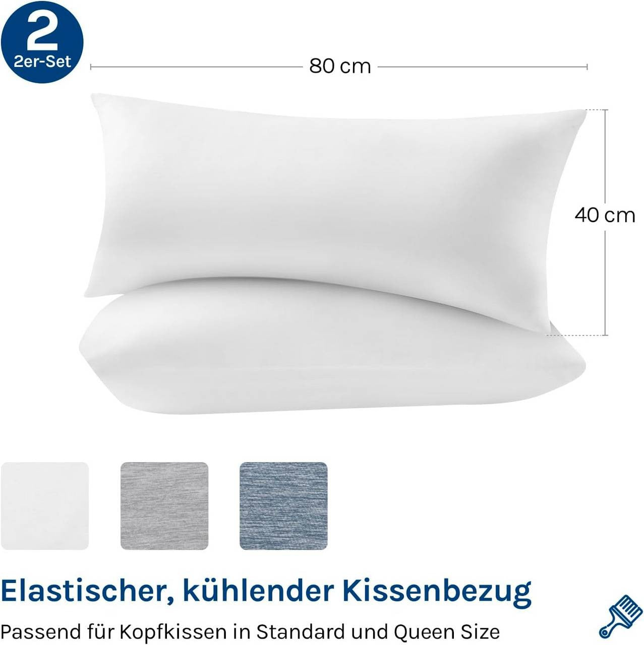 24goodz Cooling Pillowcase Set of 2 - Breathable and Soft - Cool Fiber with Arc-Chill Technology - White - 40x80 cm