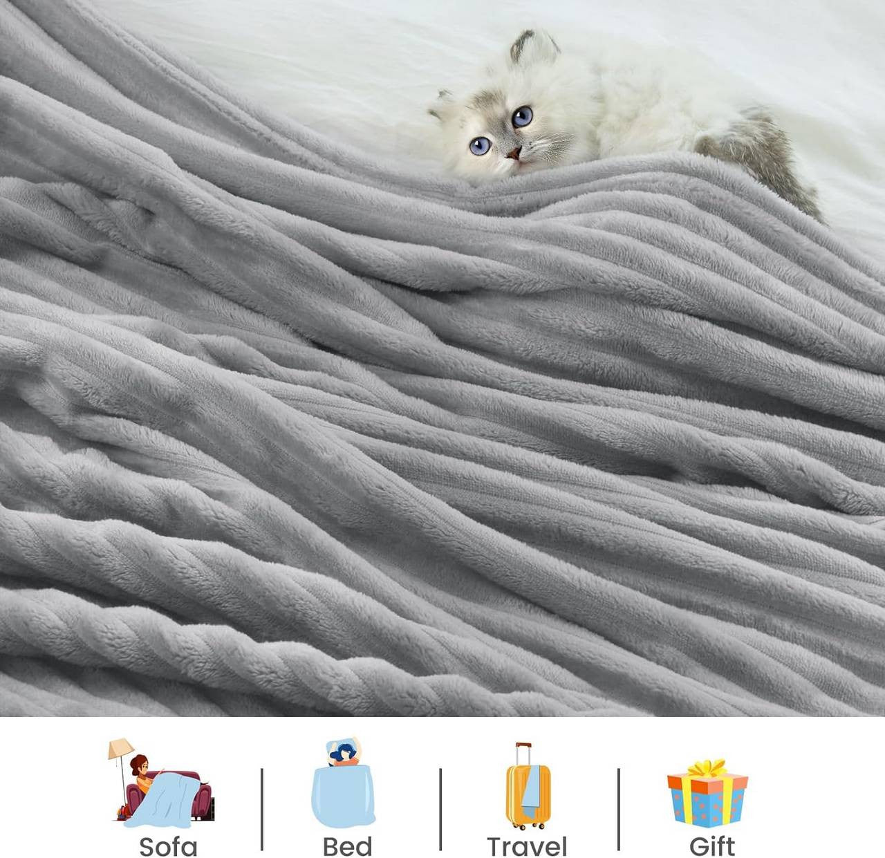 24goodz Fluffy Fleece Blanket - Soft and Warm - Flannel - For Cozy Comfort - Grey - 150 x 200 cm