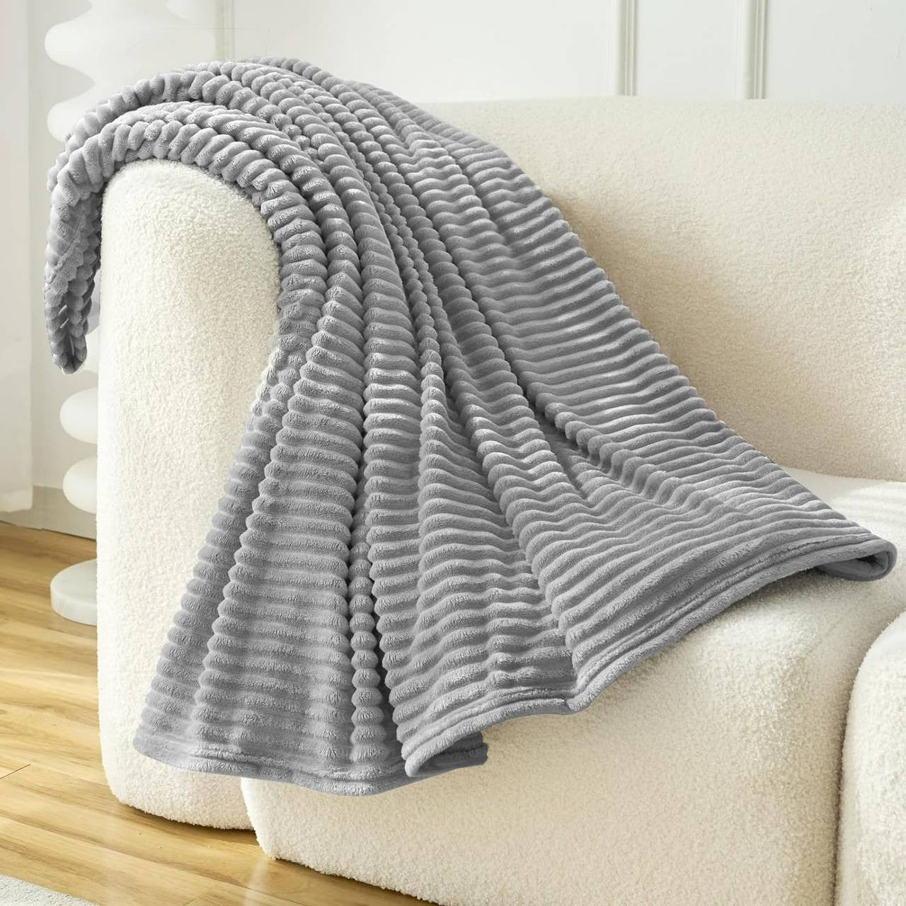 24goodz Fluffy Fleece Blanket - Soft and Warm - Flannel - For Cozy Comfort - Grey - 150 x 200 cm