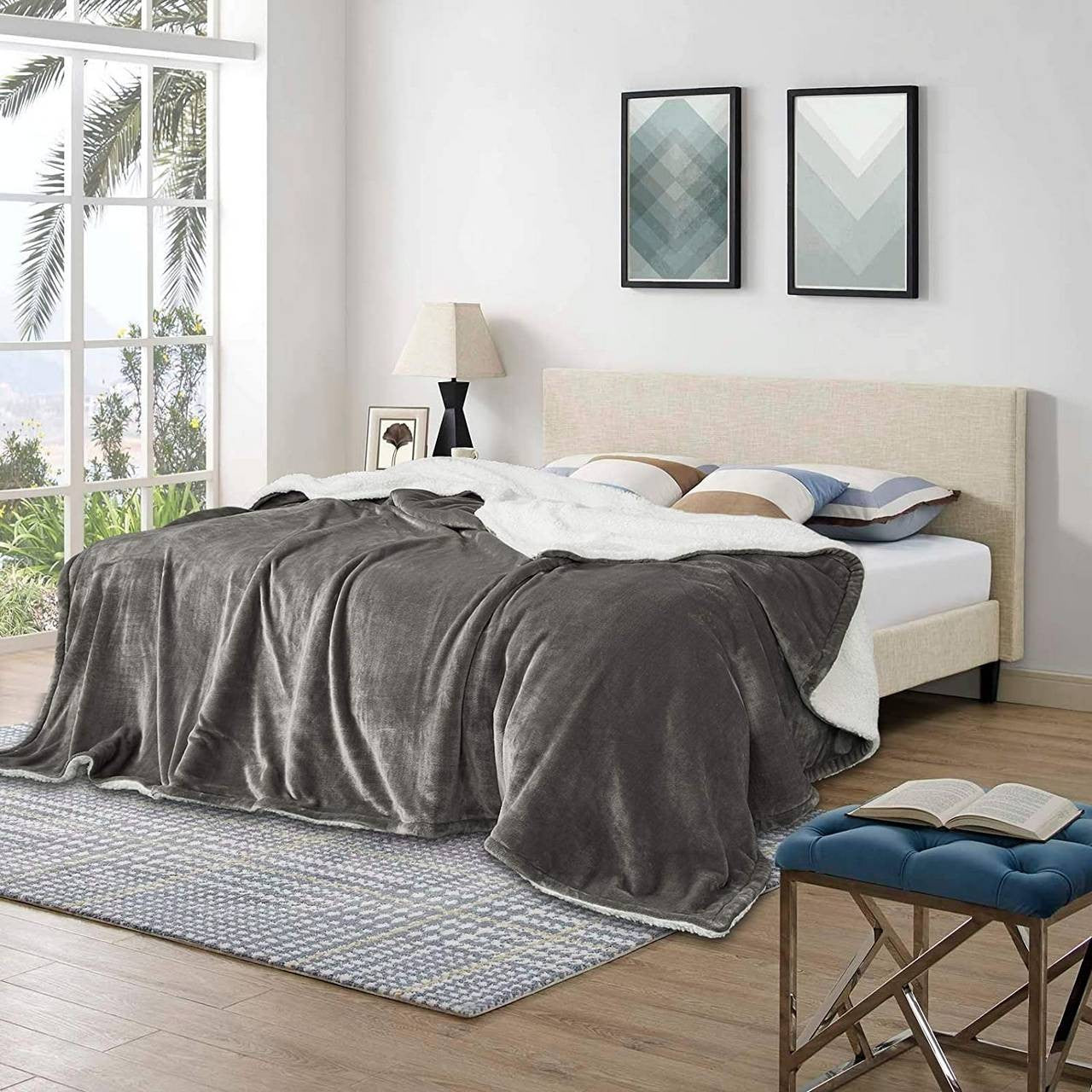 24goodz Cozy Sherpa Blanket - Thick and Warm - Durable and Easy to Maintain - 100% Polyester - Grey - 150x200cm