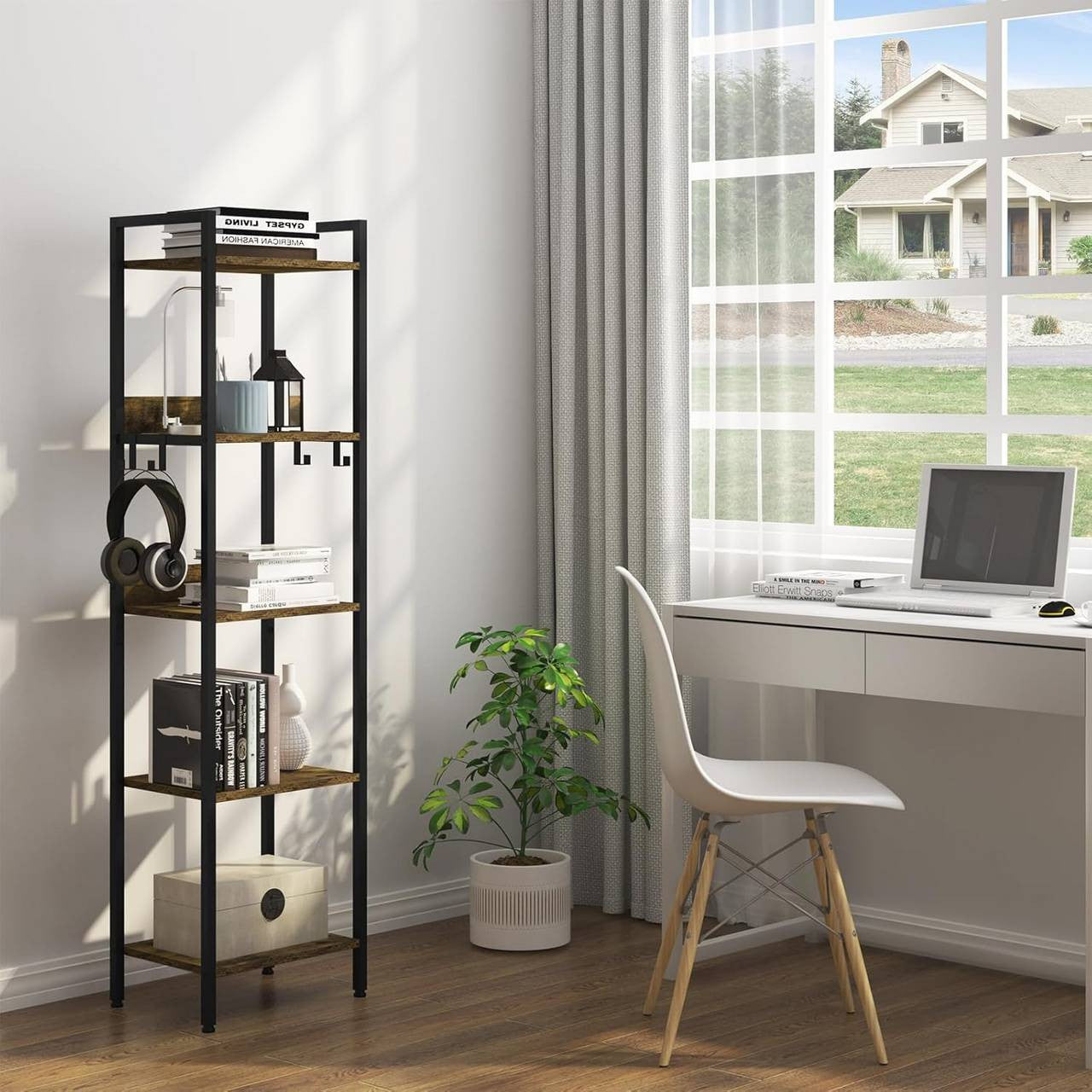 24goodz 5-Tier Storage Shelf - Versatile for Any Room - Sturdy and Stylish - MDF and Metal - Vintage Wood Look - 40 x 30 x 152.5 cm