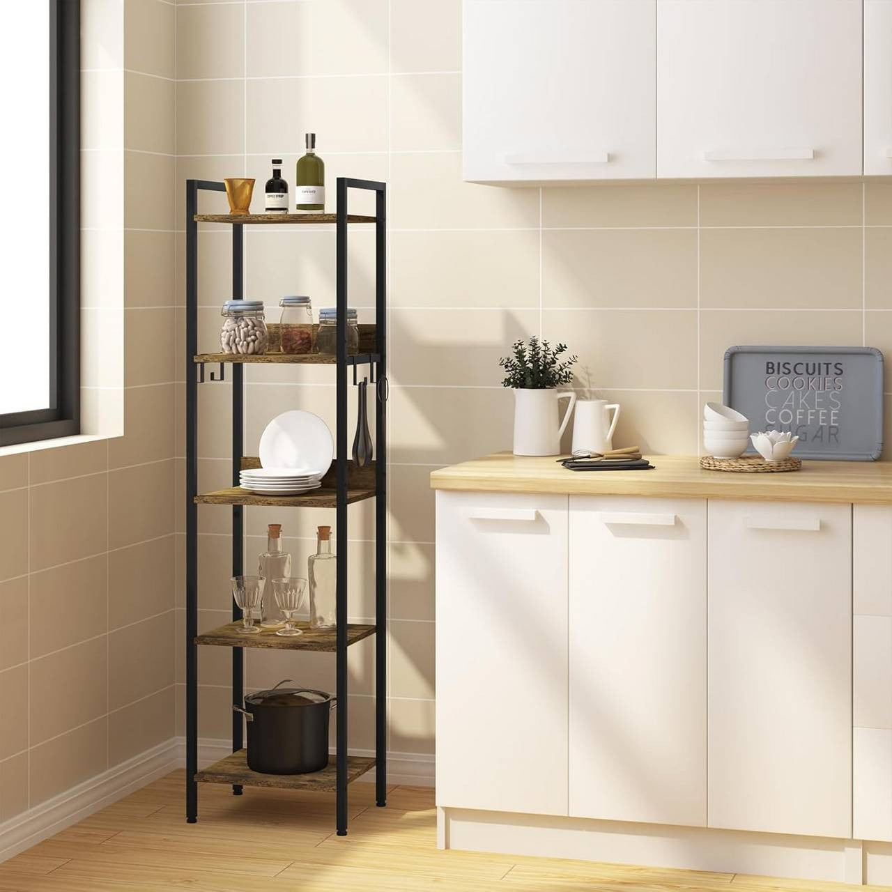 24goodz 5-Tier Storage Shelf - Versatile for Any Room - Sturdy and Stylish - MDF and Metal - Vintage Wood Look - 40 x 30 x 152.5 cm