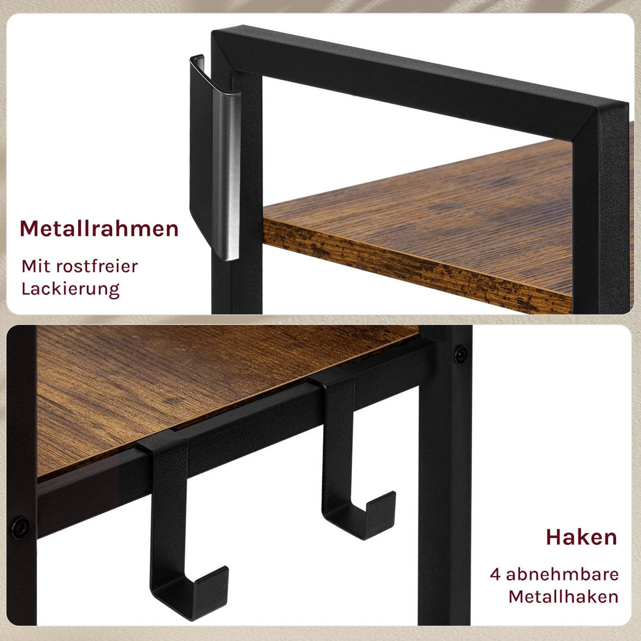 24goodz Vintage Wood Look Storage Rack - Versatile for Any Room - Sturdy and Stylish - MDF and Metal - Black + Light Oak - 40x30x186.5cm