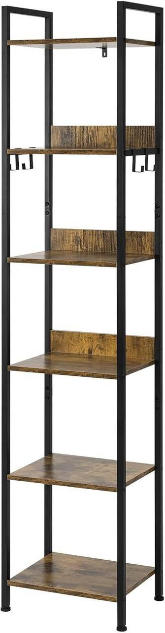24goodz Vintage Wood Look Storage Rack - Versatile for Any Room - Sturdy and Stylish - MDF and Metal - Black + Light Oak - 40x30x186.5cm