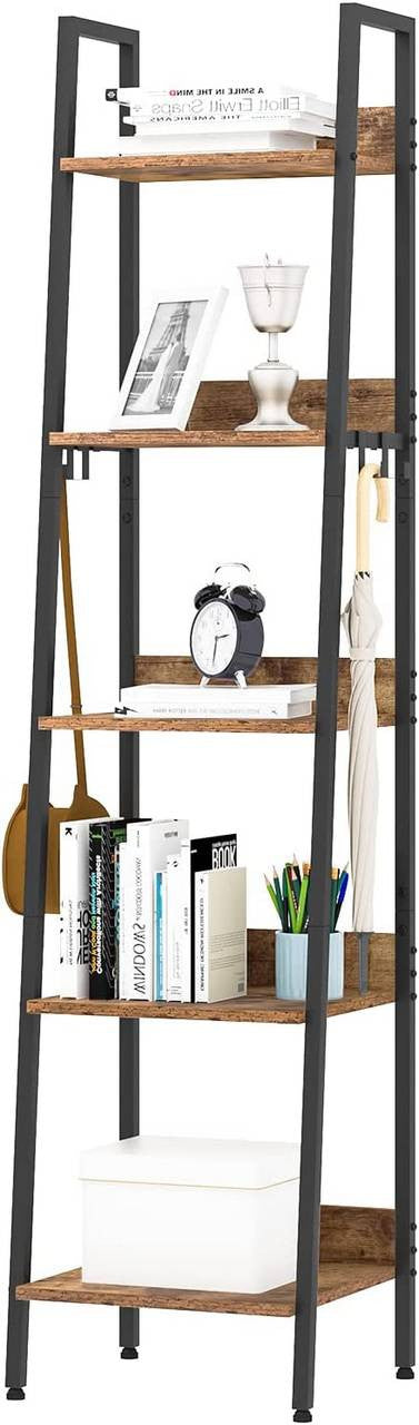 24goodz Storage Shelf with 5 Levels - Versatile Use - Stylish and Durable - MDF + Metal - Black + Light Oak - hov