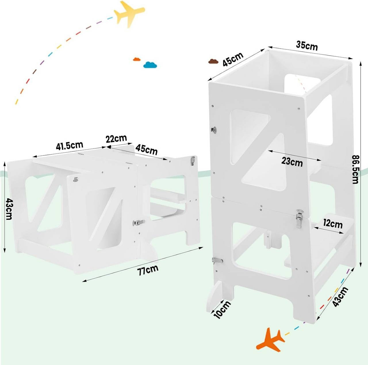 24goodz 3-in-1 Learning Tower - Multifunctional Design - High Stability - MDF - For Children from 1 to 3 years - White