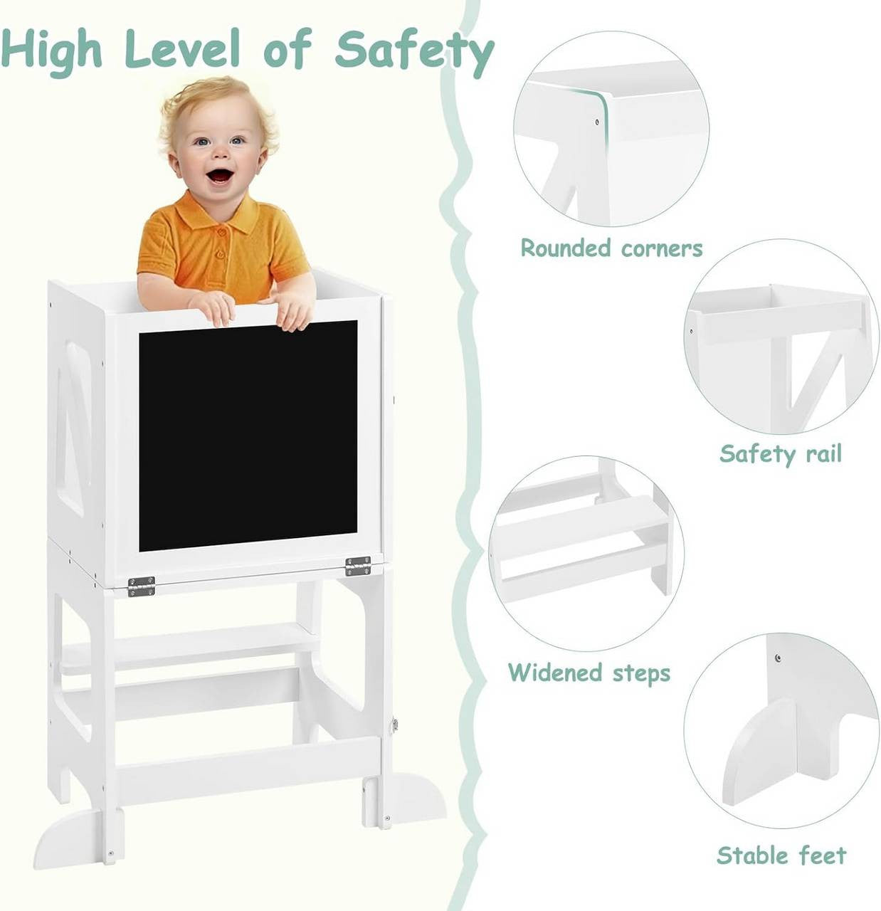 24goodz 3-in-1 Learning Tower - Multifunctional Design - High Stability - MDF - For Children from 1 to 3 years - White