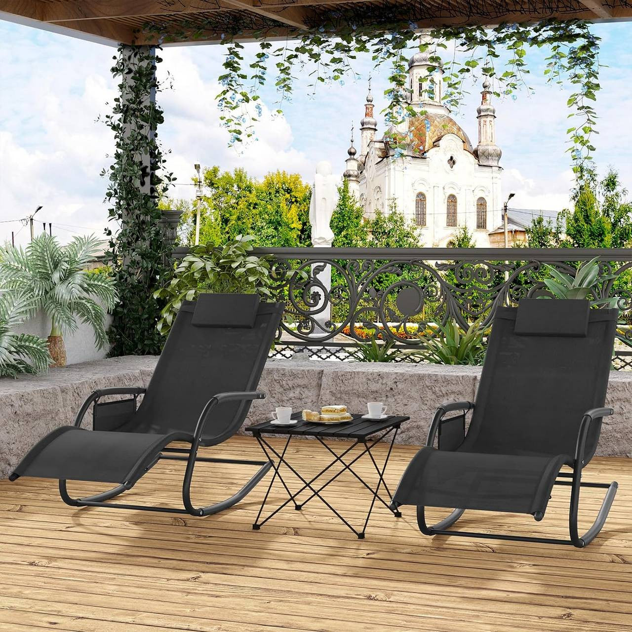 24goodz Outdoor Lounge Chair - Weather-Resistant Design - Supports up to 150 kg - Metal and Polyester - Black/Gray