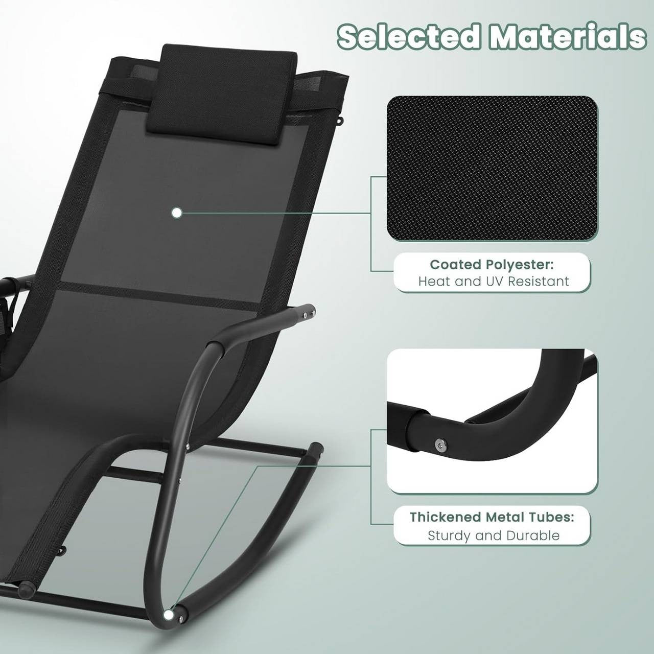 24goodz Outdoor Lounge Chair - Weather-Resistant Design - Supports up to 150 kg - Metal and Polyester - Black/Gray