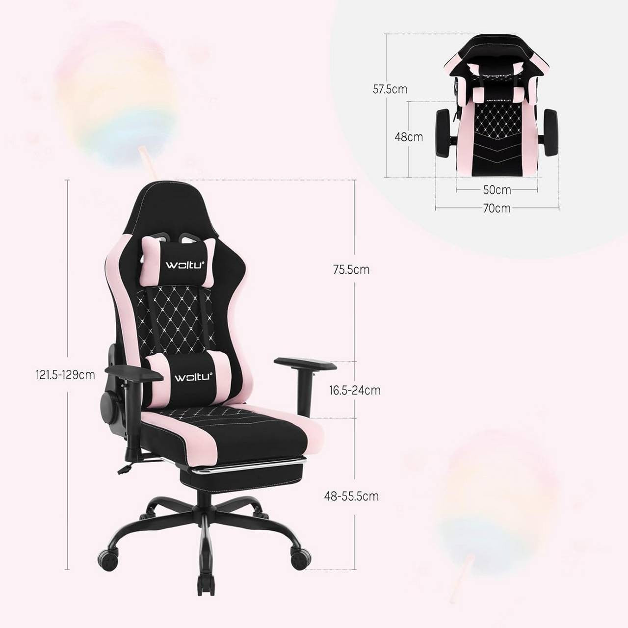 24goodz Ergonomic Massage Gaming Chair - Comfortable Support - Durable Mesh Fabric - For Gamers and Office Workers - Black + Pink