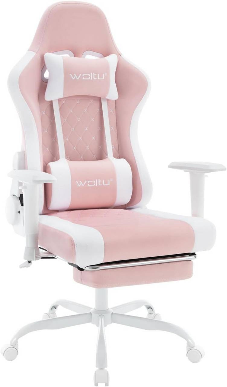 24goodz Ergonomic Massage Gaming Chair - Breathable Mesh Fabric - Adjustable Recline - Metal Frame - For Gamers - Black + Pink