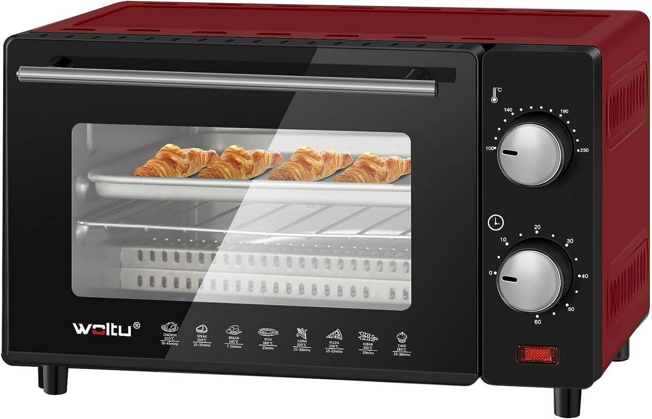 24goodz Mini Oven 10 Liter - Compact Design - Multifunctional Cooking - 650 W - Red/White/Black - rt