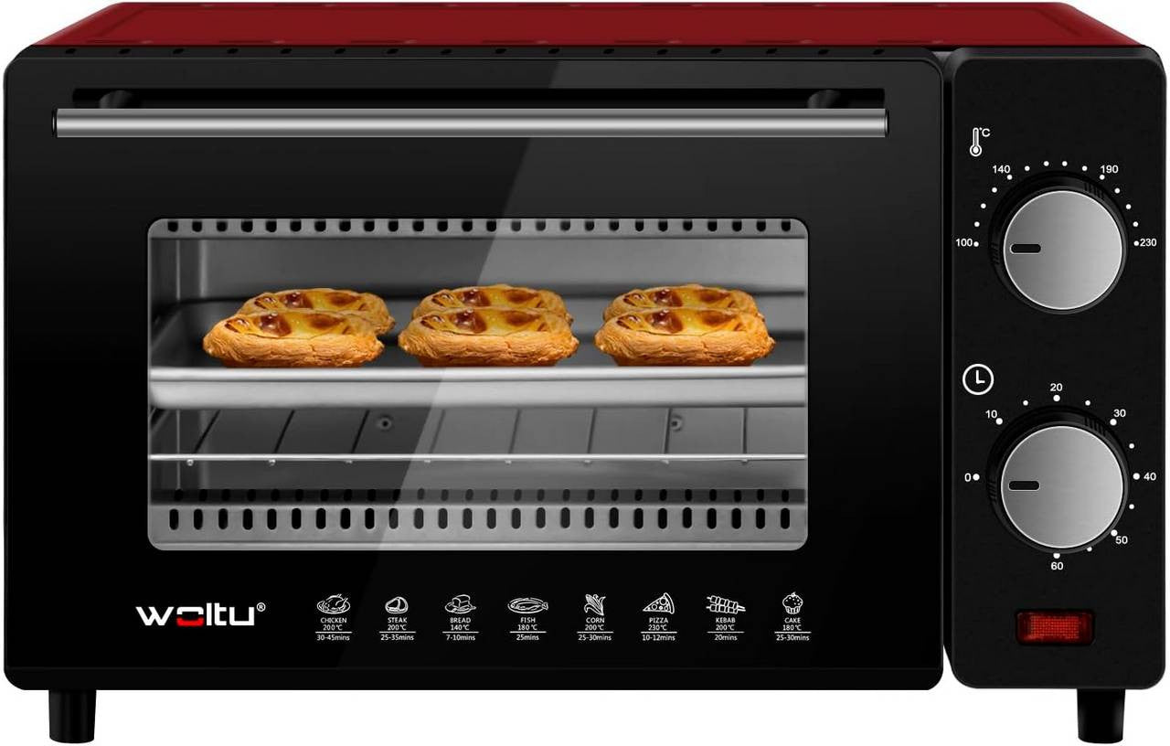 24goodz Mini Oven 10 Liter - Compact Design - Multifunctional Cooking - 650 W - Red/White/Black - rt