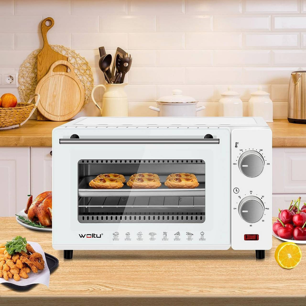 24goodz Mini Oven 10 Liter - Compact Design - Multifunctional Cooking - 650 W - For Small Households - Red/White/Black - ws
