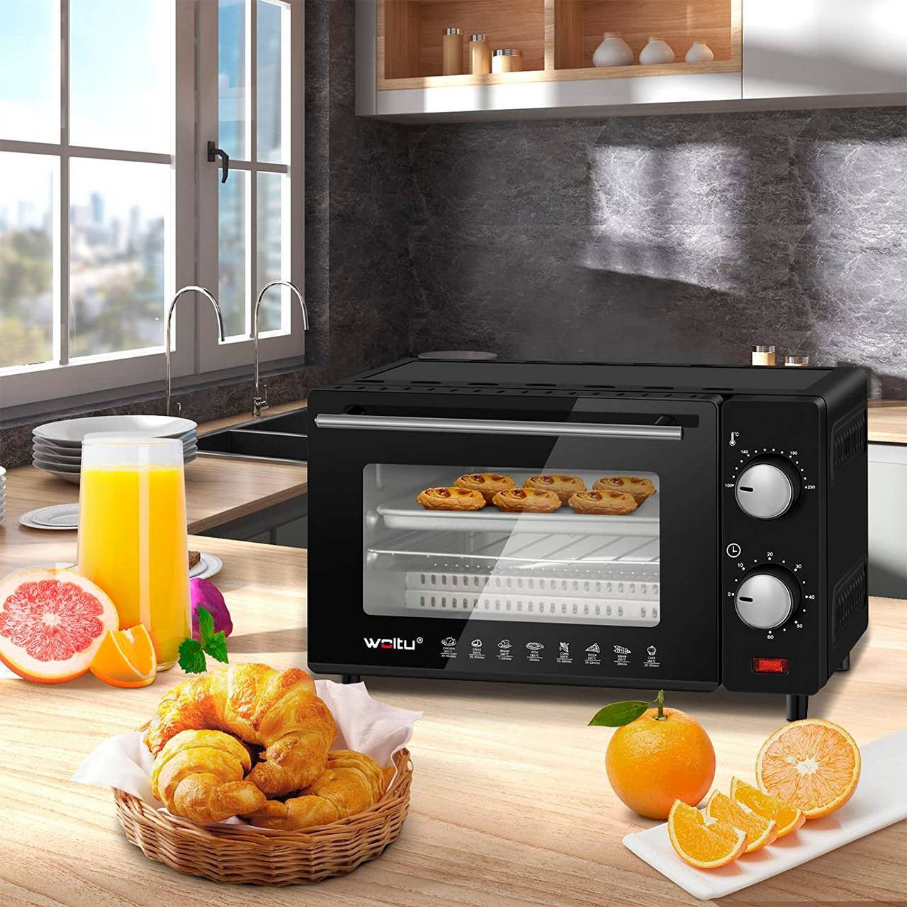 24goodz Mini Oven 10 Liter - Compact Design - Multifunctional Cooking - 650 W - For Small Spaces - Red/White/Black - sz