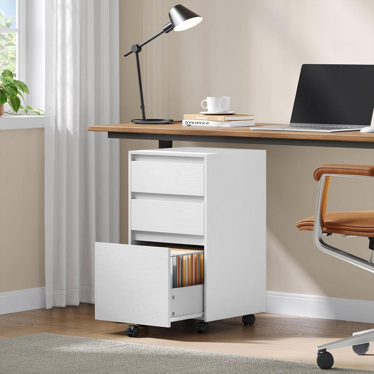 24goodz Mobile Filing Cabinet - Ample Storage Space - Easy to Move - E1 Wood - For Home and Office - White + Black