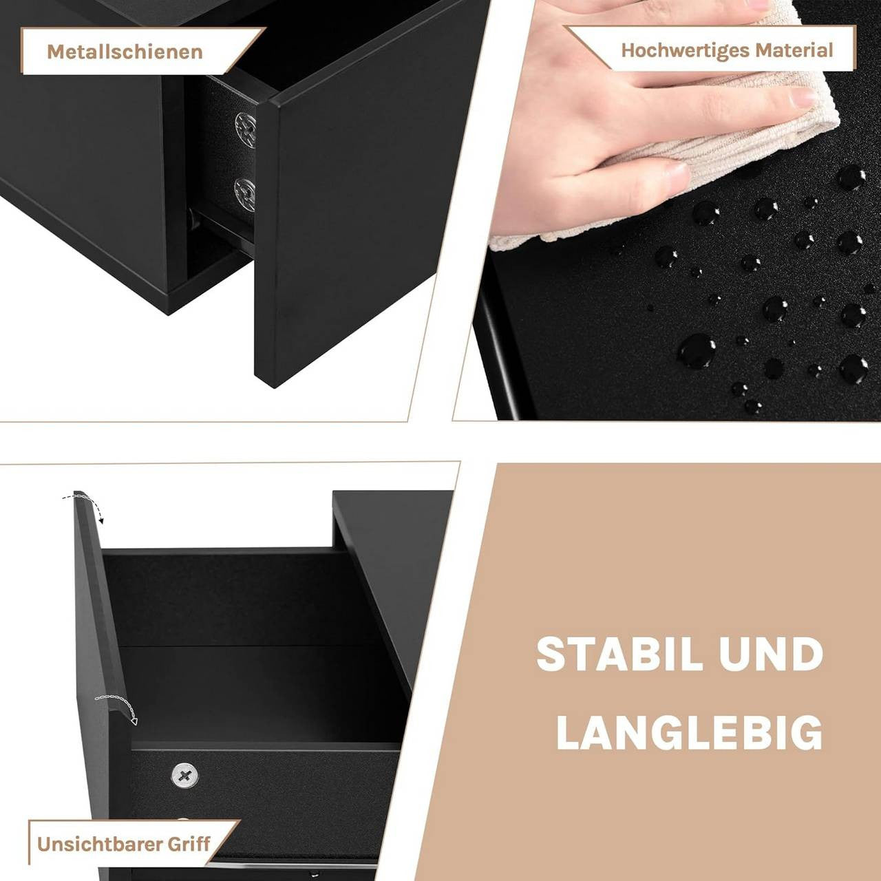 24goodz Set of 2 Floating Nightstands - Space-Saving Design - Durable MDF - For Bedroom or Living Room - Black - 40 x 30 x 14 cm
