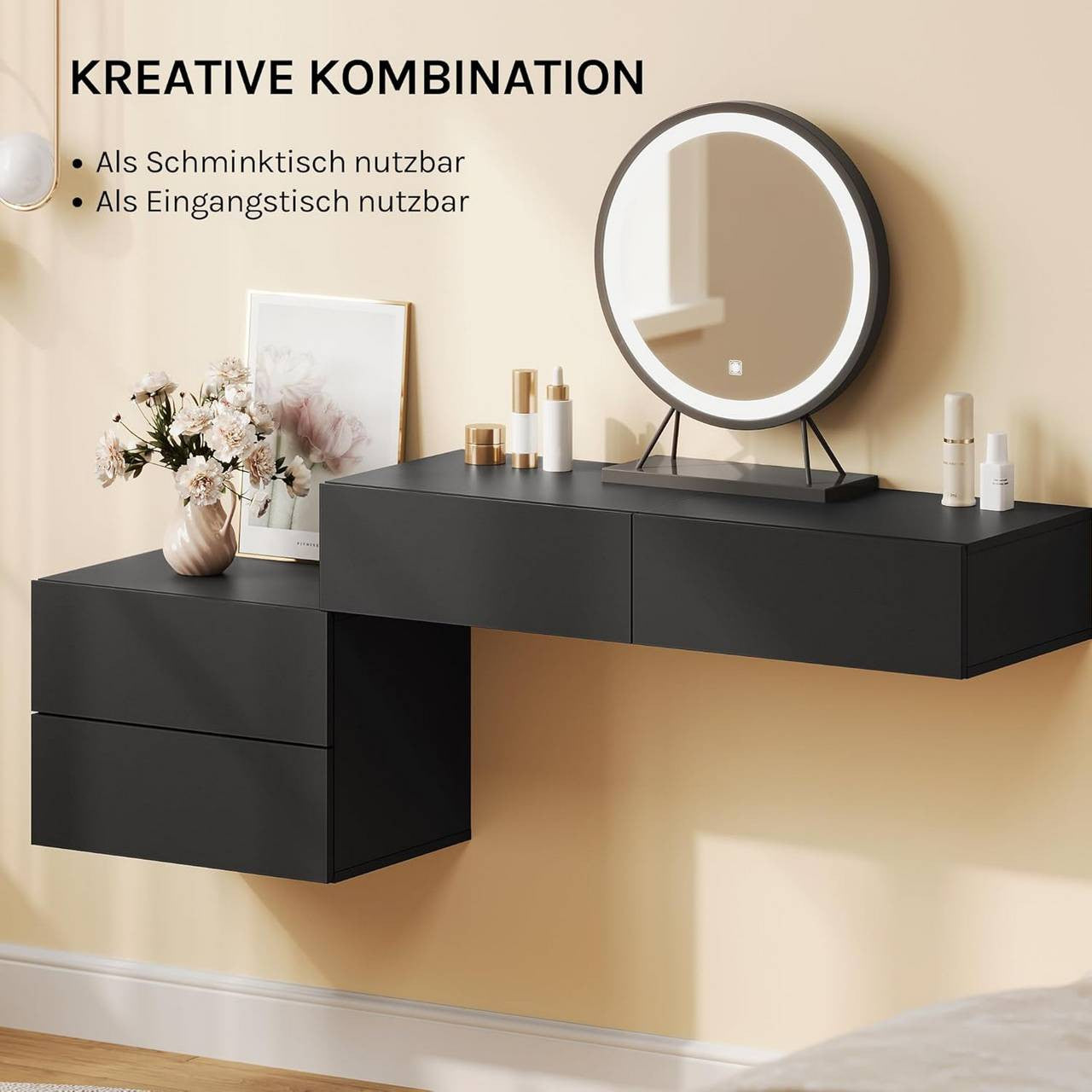 24goodz Set of 2 Floating Nightstands - Space-Saving Design - Durable MDF - For Modern Interiors - Black - 40x30x30 cm